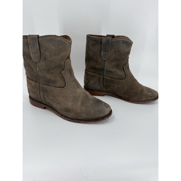 Isabel Marant 37/6.5 Green Undertones Suede Velvet Leather Inside CRISI Boots - Picture 1 of 13